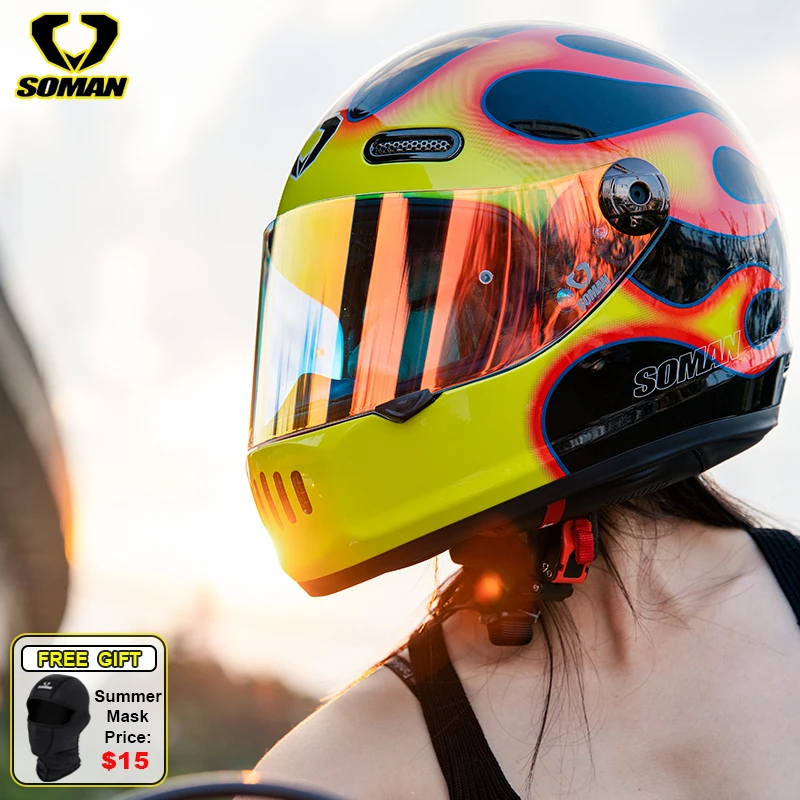 

SOMAN Full Face Helmet Men Women Motorcycle Accessories Retro Helmets Casco Moto Capacetes DOT Approved Motorbike cascos 헬멧