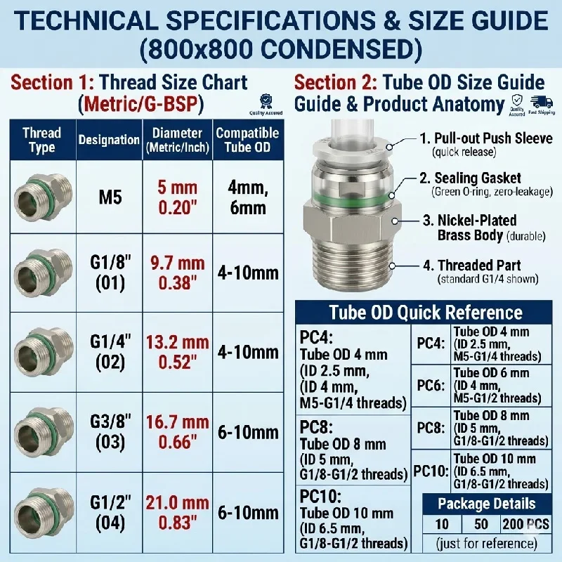 Stainless Steel PC-G Push-In Pneumatic Fittings Straight Male G Thread Air Tube Connectors 4-12mm for Compressor Air Systems Use