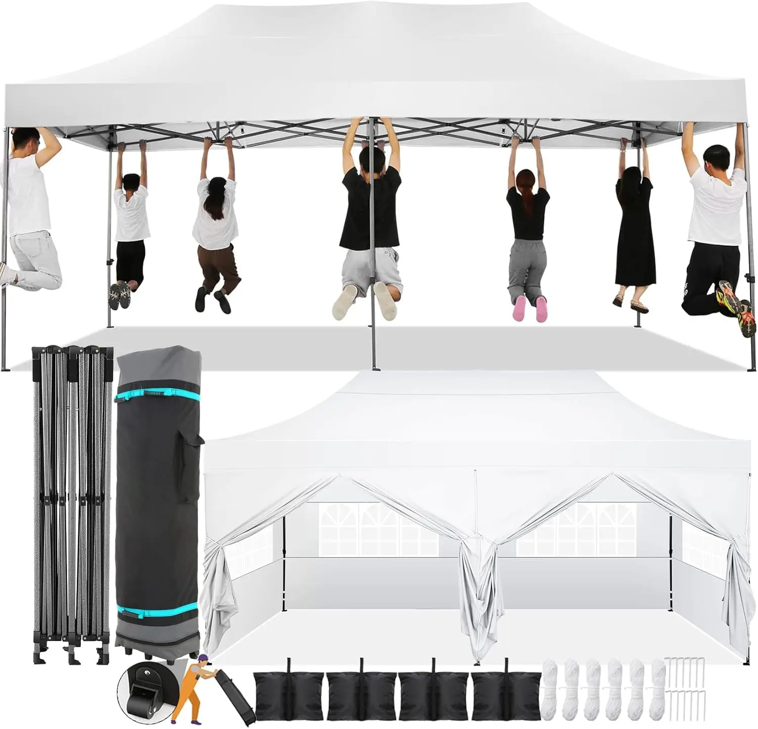 

10x20 Heavy Duty Pop Up Canopy with 6 Sidewalls, UPF 50+ Waterproof All Season Outdoor Tent for Parties and Events