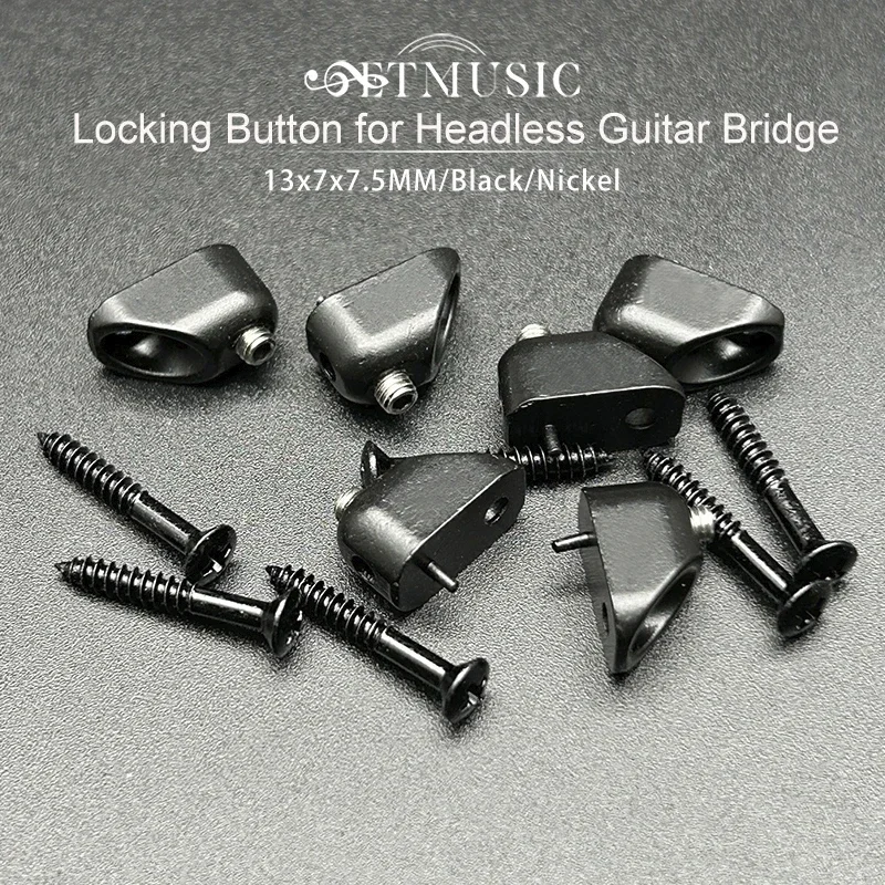 12Pcs String Locking Button for Headless Guitar Bridge 13x7x7.5MM String Locker Guitar Parts Black/Nickel