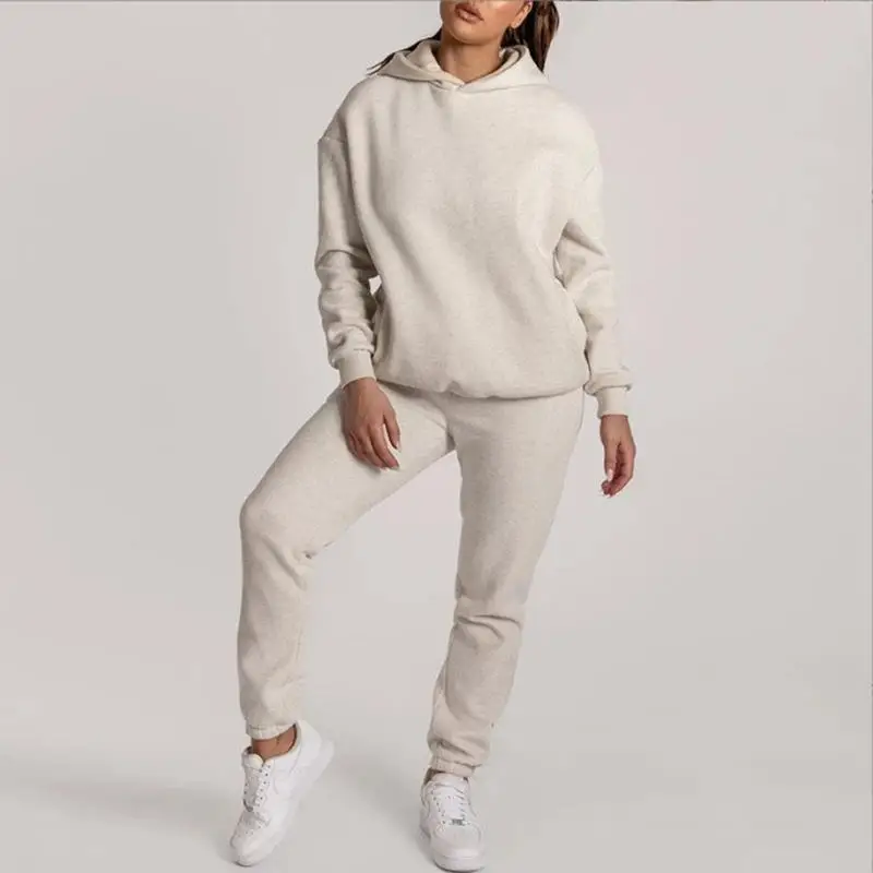 

Fashionable Pure Color Long Sleeve Sweatshirt And Pants Two-Piece Set Casual Autumn Winter New Arrival for Women Spring Season