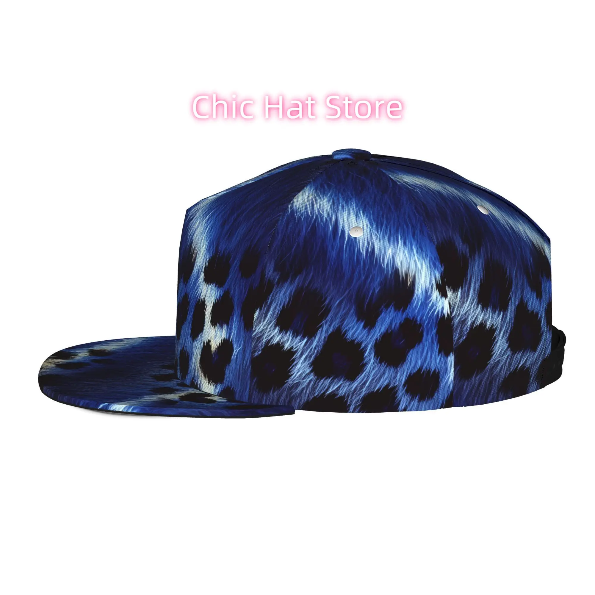 Baseball Caps for Both Men And Women, Featuring a Blue Leopard Design with an Adjustable Snap Brim And a Flat Top - Ideal for Ca