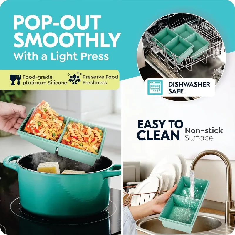 صواني فريزر سيليكون مكونة من كوبين مع أغطية، وحاويات إعداد الحساء والوجبات، وتحكم في جزء لصلصة اللازانيا، وآمنة للاستخدام في غسالة الأطباق
