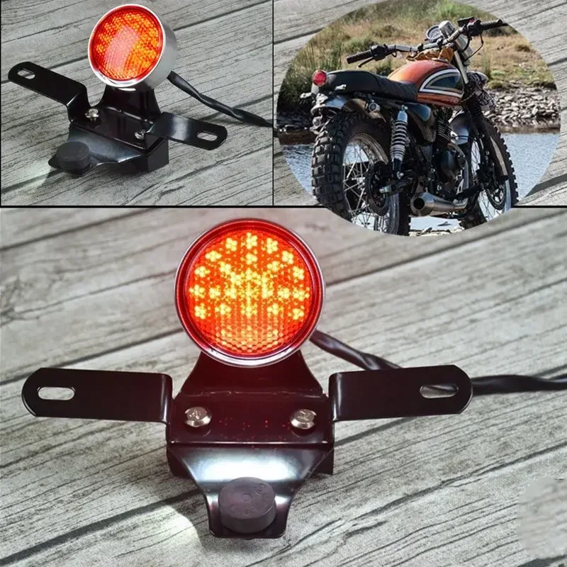 

GN retro motorcycle cafe race modified universal CNC aluminum alloy LED Tail License Plate Rear Light Round Break Stop Lamp