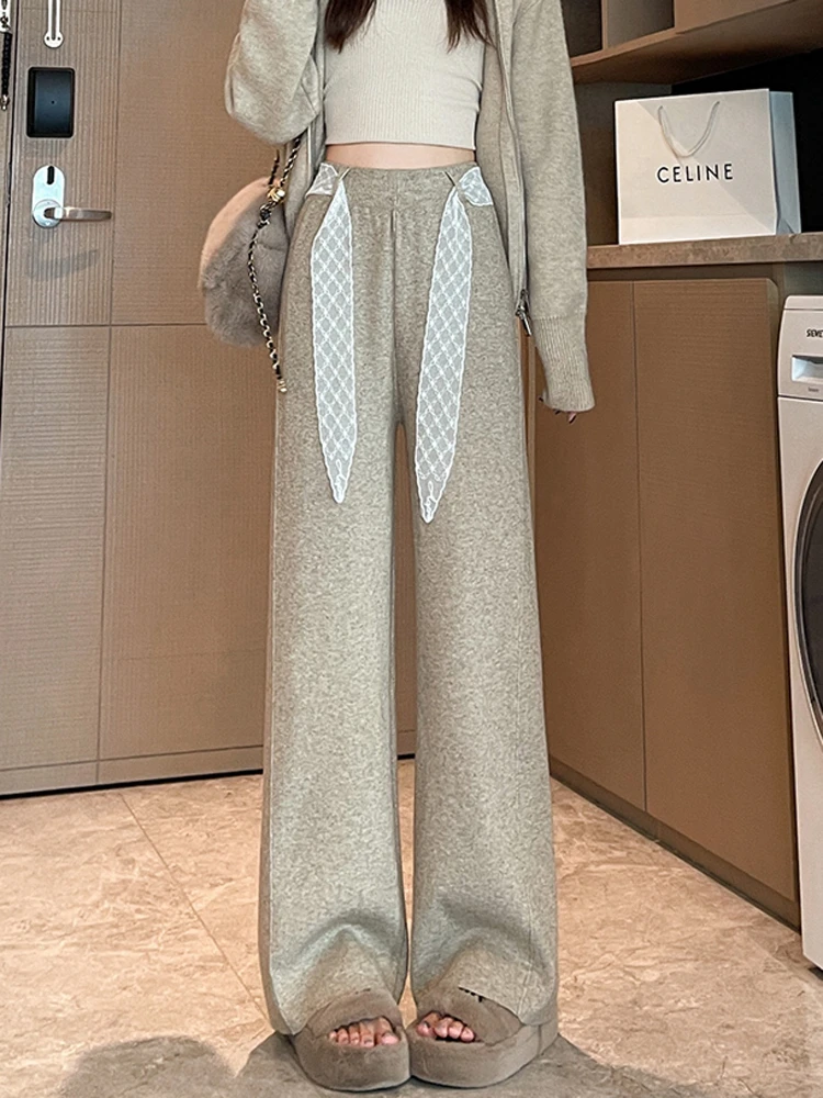 Pantalon tricoté à jambes larges pour femmes, taille haute, élastique, amincissant, décontracté, polyvalent, jambes droites, automne et hiver