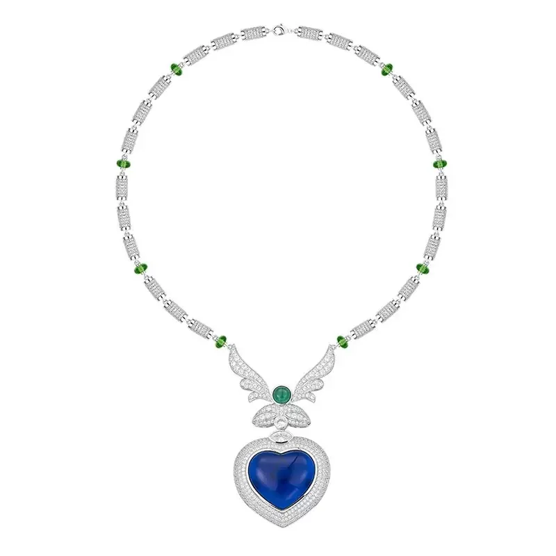 2025 Fashion Classic European and American Women's Luxury Blue Heart shaped Clavicle Chain Banquet Dress Fashion Necklace GIFT
