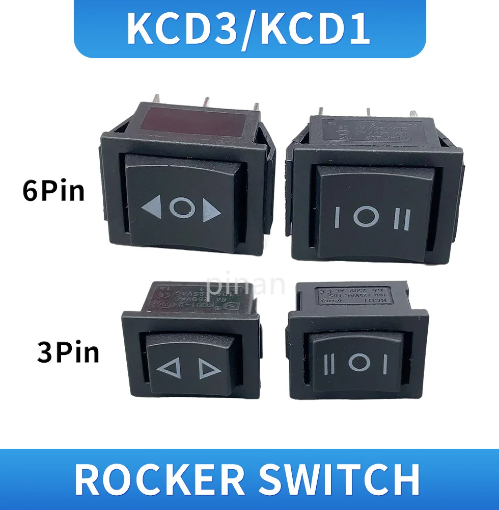 KCD4  black Rocker Switch Power Switch ON-OFF-ON 3 Position 3/6 Pins With Light 16A 250VAC/ 20A 125VAC KCD1  10A 125VA/ 6A 250V