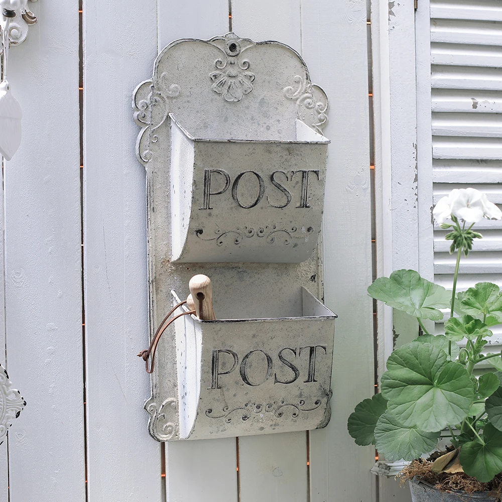 Outdoor Wall Mount Mailbox Metal Letter Box French Rural Style Wind Storage Box Home Decoration Leaving Message