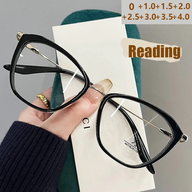 Ultraleichte Cat-Eye-Lesebrille mit großem Rahmen nach oben, Anti-Blaulicht-Flachbrille, trendige und modische Lesebrille 9206