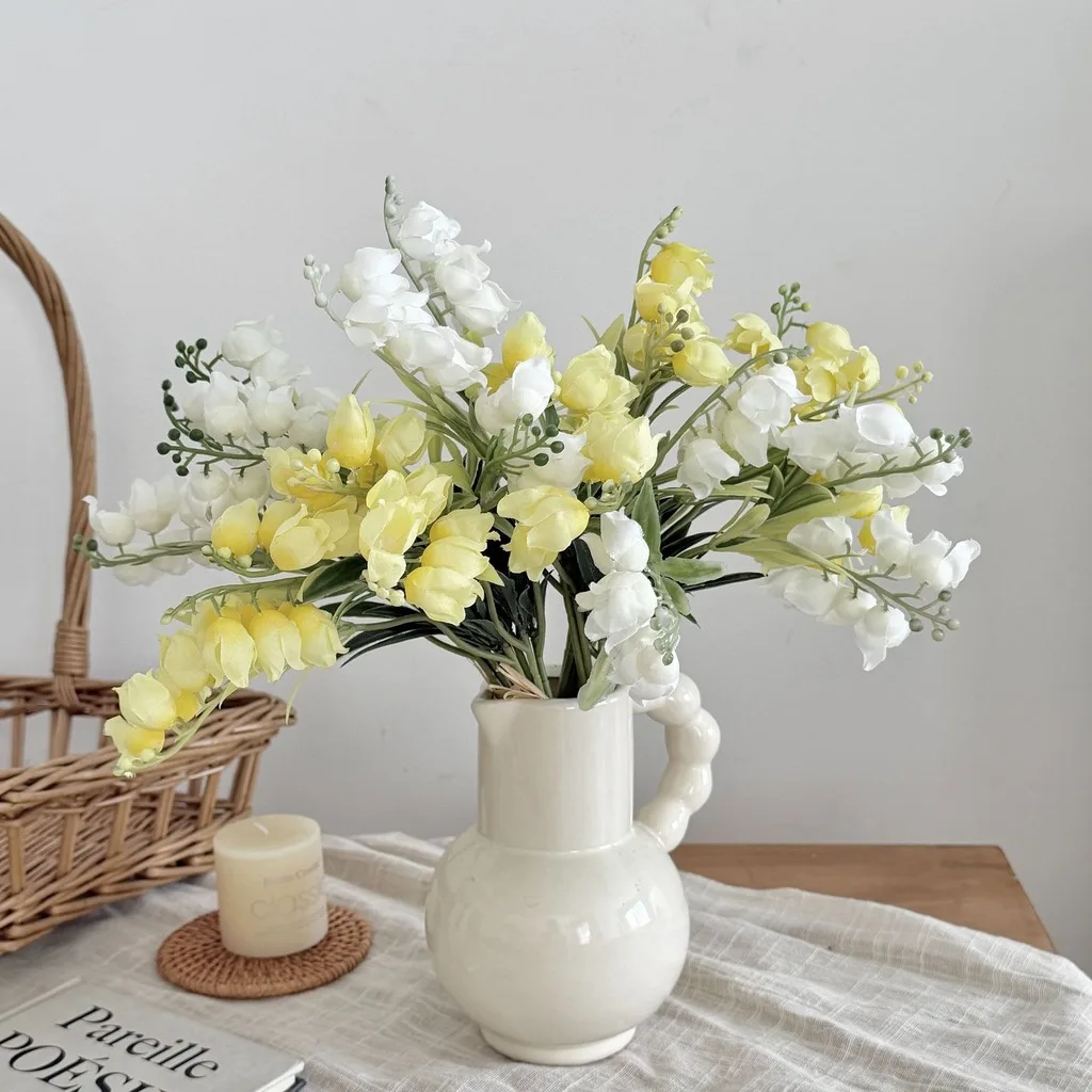 Artificial Lily of the Valley Bouquet Bendable White Pink Fake Small Silk Flowers for Home Wedding Party Table Centerpiece Decor
