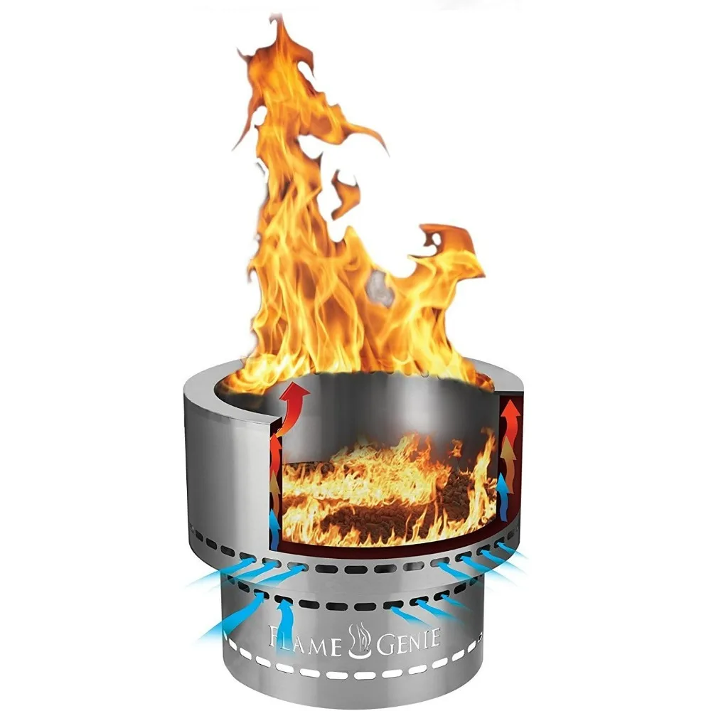 

Portable Flame Genie Outdoor Fire Pit, Smokeless Wood Pellet Burner, Rust-Resistant, 13.5 Diameter, Stainless Steel
