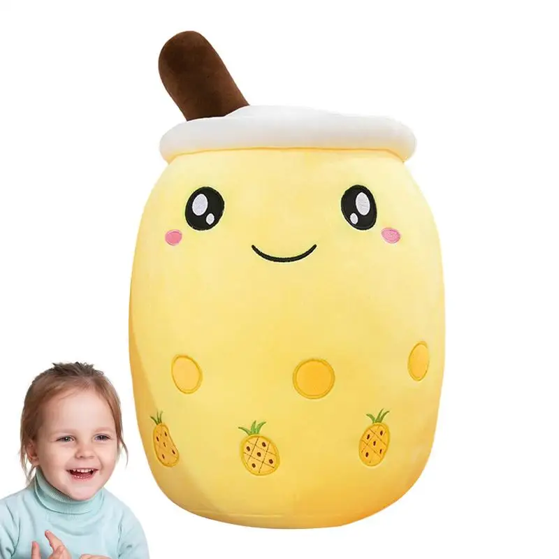 Stuffed Fruit Tea Cup Plush Cartoon Fruit Tea Cup Soft Milk Tea Pillow Cartoon Fruit Tea Cup With Suction Tubes Plush Toys For