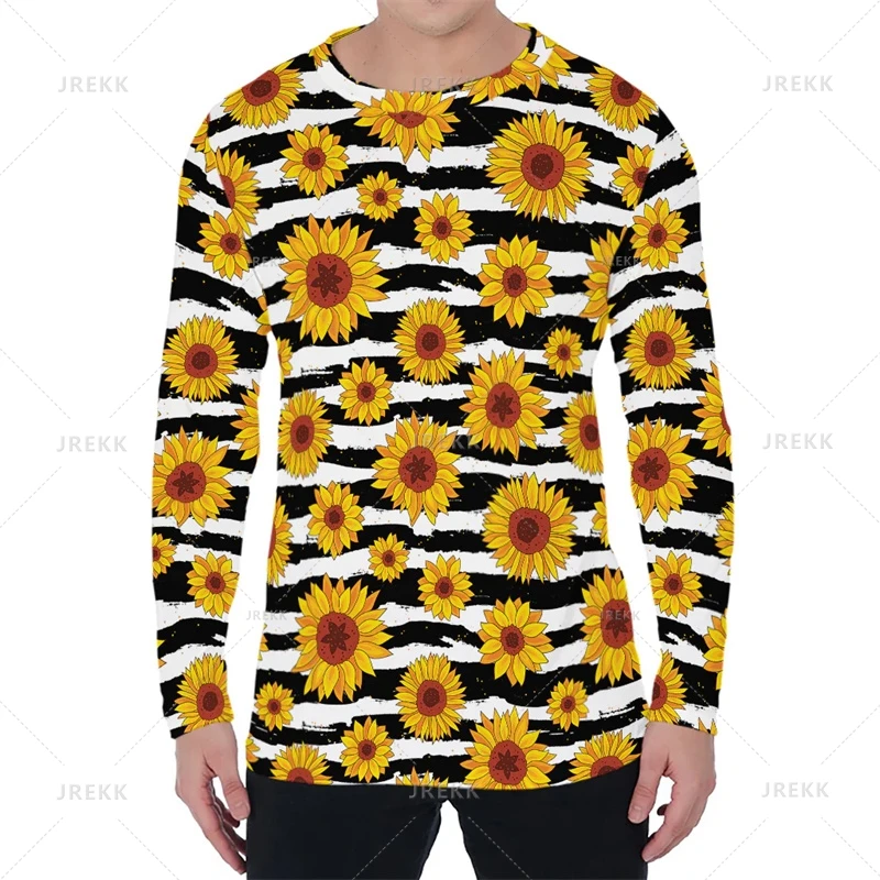 New Harajuku 3D Hawaiian Sunflower Field Printing Long Sleeve T Shirt Mens Clothing Fashion Streetwear Kid Funny Clothes Y2k Top