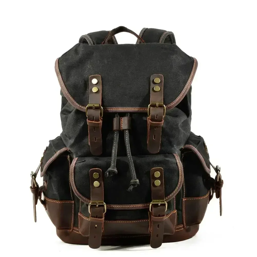 MUCHUAN Cotton Oil Wax Canvas Backpack Mens Large Capacity Vintage Waterproof Backpack 15