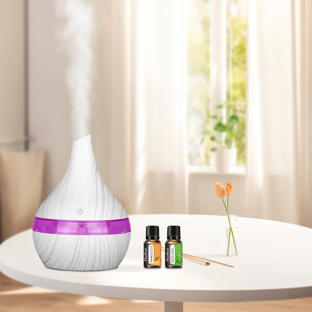 

New 2 in 1 Wood Grain Humidifier & Essential Oil Diffuser (300ml) USB Desktop Hydration with 2 Aroma Oils