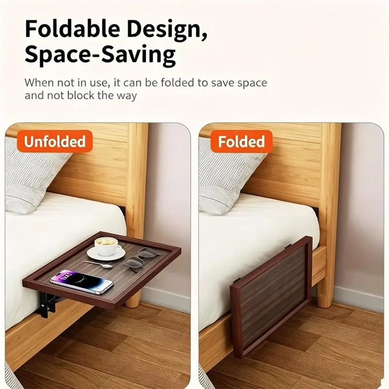 12.12Bamboo Tray With Raised Lip Fold-Up Bed Shelf, Slip Under Mattress For Bunk Beds, Sofas, And Small Rooms