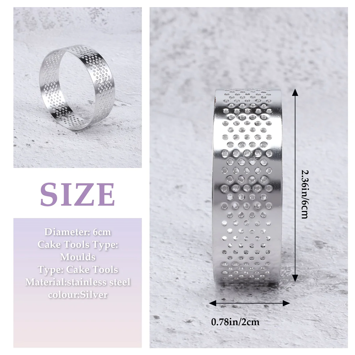 6 pçs 6cm anel de torta de aço inoxidável molde de tartlet cortador de círculo anel de torta resistente ao calor perfurado bolo mousse moldes