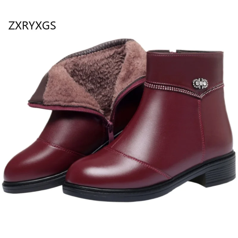 

ZXRYXGS 2025 New Elegant Genuine Leather Rhinestone Winter Fashionable Boots Big Size Warm Plush / Wool Boots Women Snow Boots