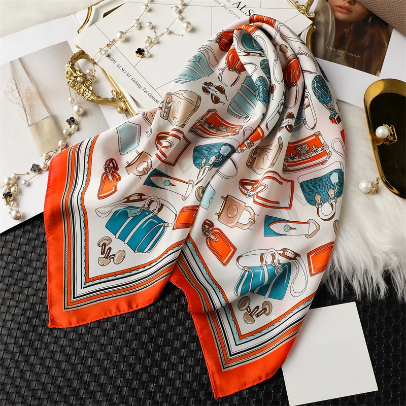 Spring/Summer Leisure Neckerchief 70*70cm Square Scarf Breathable Imitation Silk Hijab Women’s Fashion Print Shawl