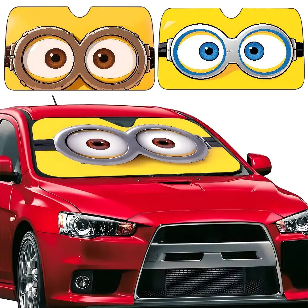 

Cute M-Minions Eyes Car Sunshade Curtains Windscreen Front Window Visor 70x130cm Sun Visor Solar Protect Plaid Gift Novelty Car