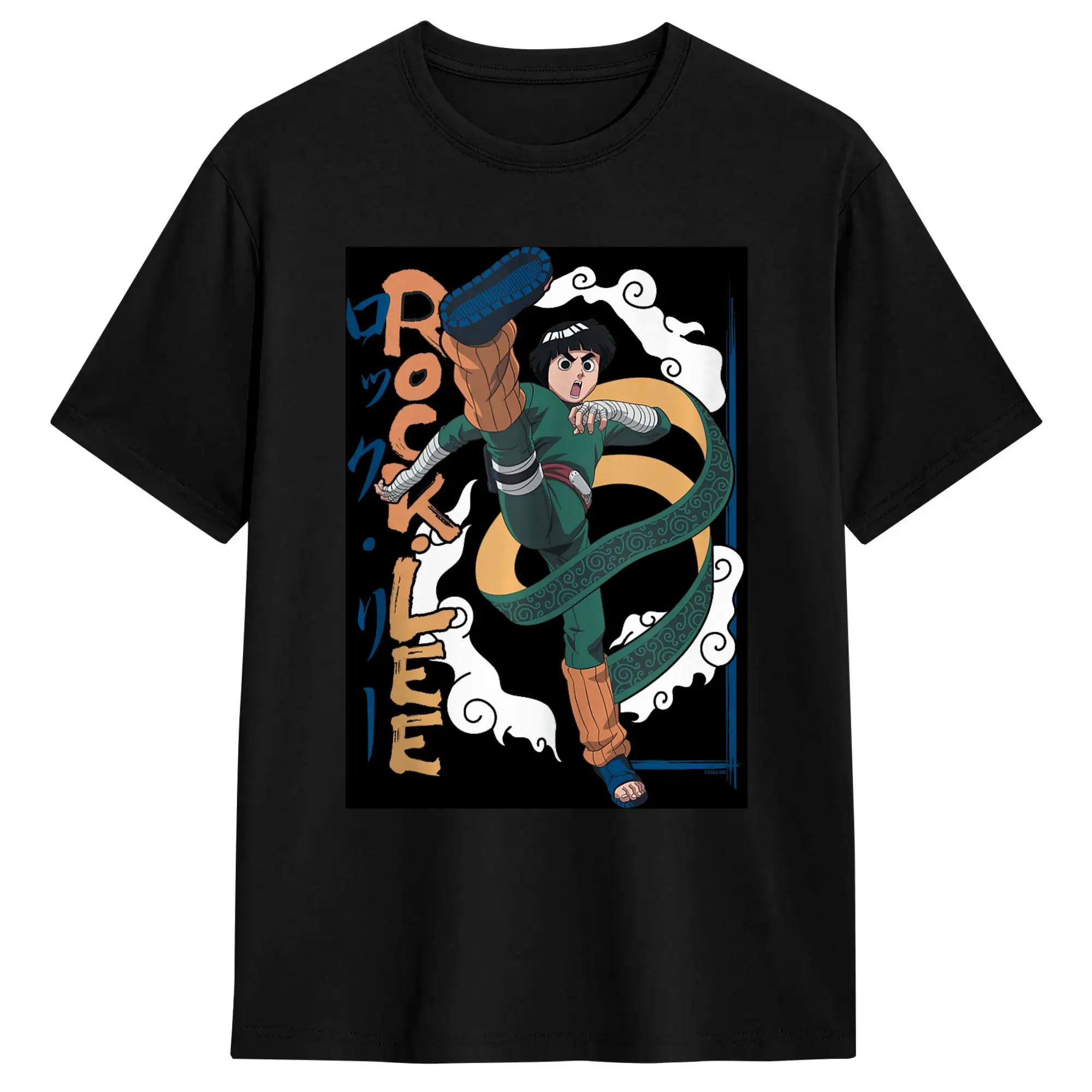 Men's RockLee Scroll Pose with Smoke and Kanji Anime T Shirts  Cotton Top Tees Summer Streetwear Short Sleeve T Shirt O Neck