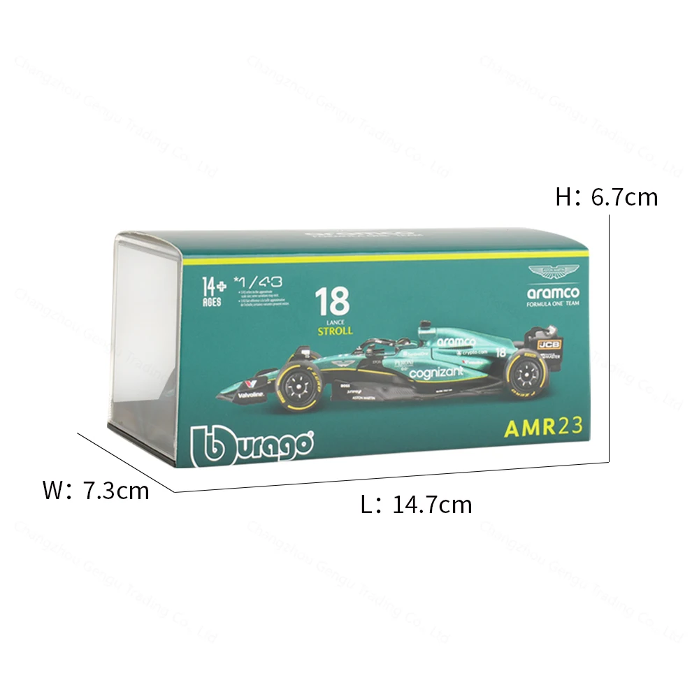 Bburago 1:43 Aston Martin 2023 F1 Racing AMR23 Die Cast Vehicles Model Formula Racing Car Toys Acrylic Box