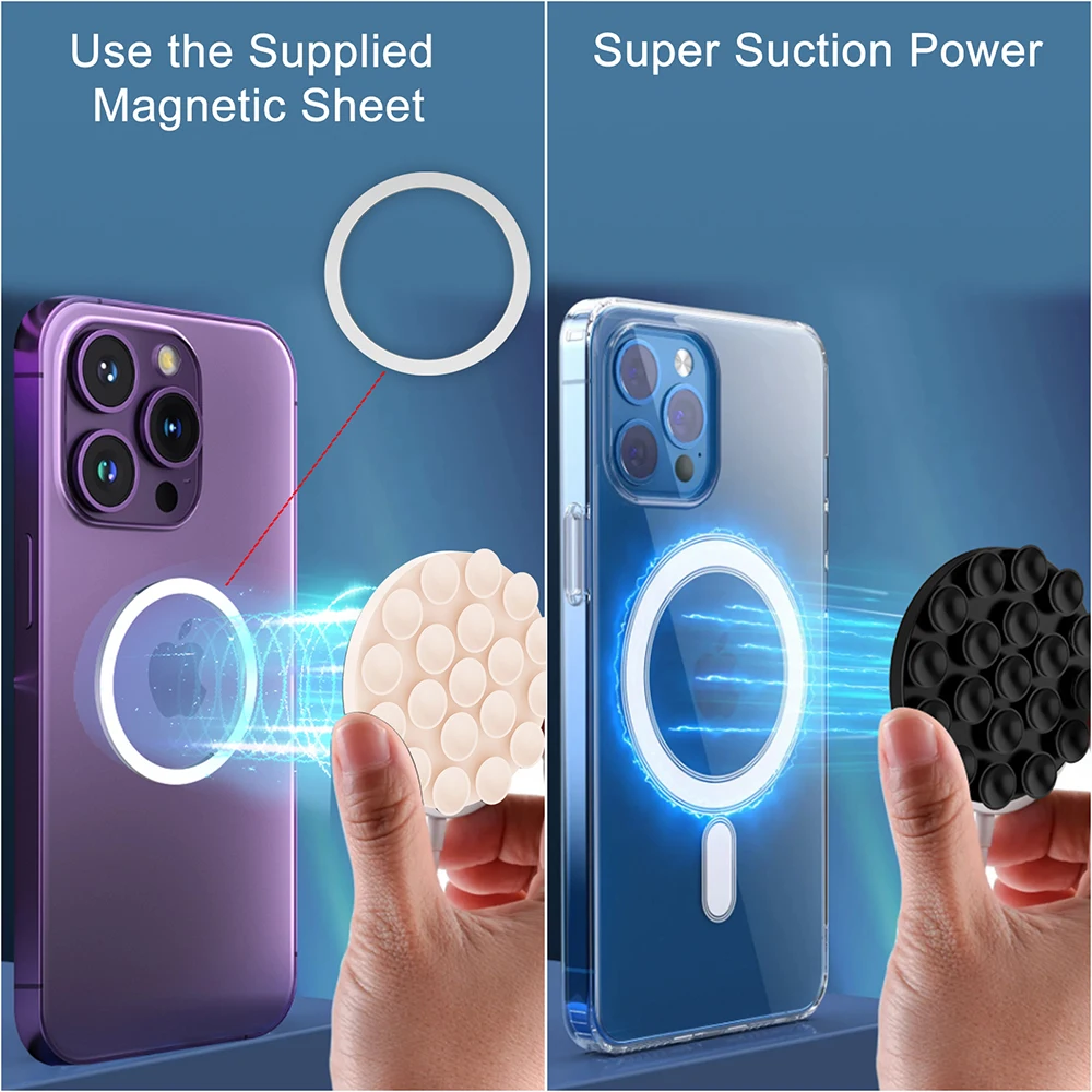 Mptionx Magnetic Suction Cup Phone Mount Silicone Suction Phone Case Grip Stand Holder Hands-Free Mirror Shower Phone Holder Mou