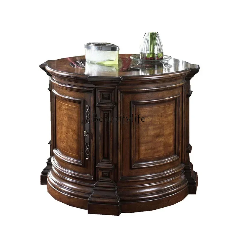 

Pure American Classical Large Apartment Villa Sofa Side Cabinet round Solid Wood Corner Table
