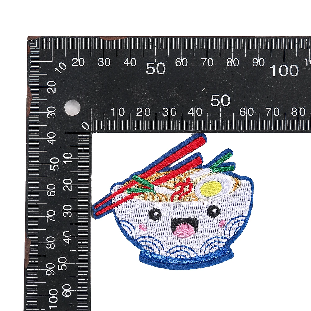 2PCS Cute Cartoon Bowl Noodles Embroidery Patch DIY Apparel Sewing Supplies Iron on Patches for Clothes Children\'s Coat Stickers