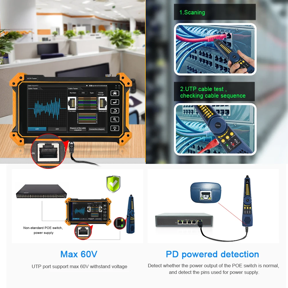5-дюймовый IPS-экран, универсальный тестер камер видеонаблюдения CVI TVI AHD, тестер IP-камер 4K H.265