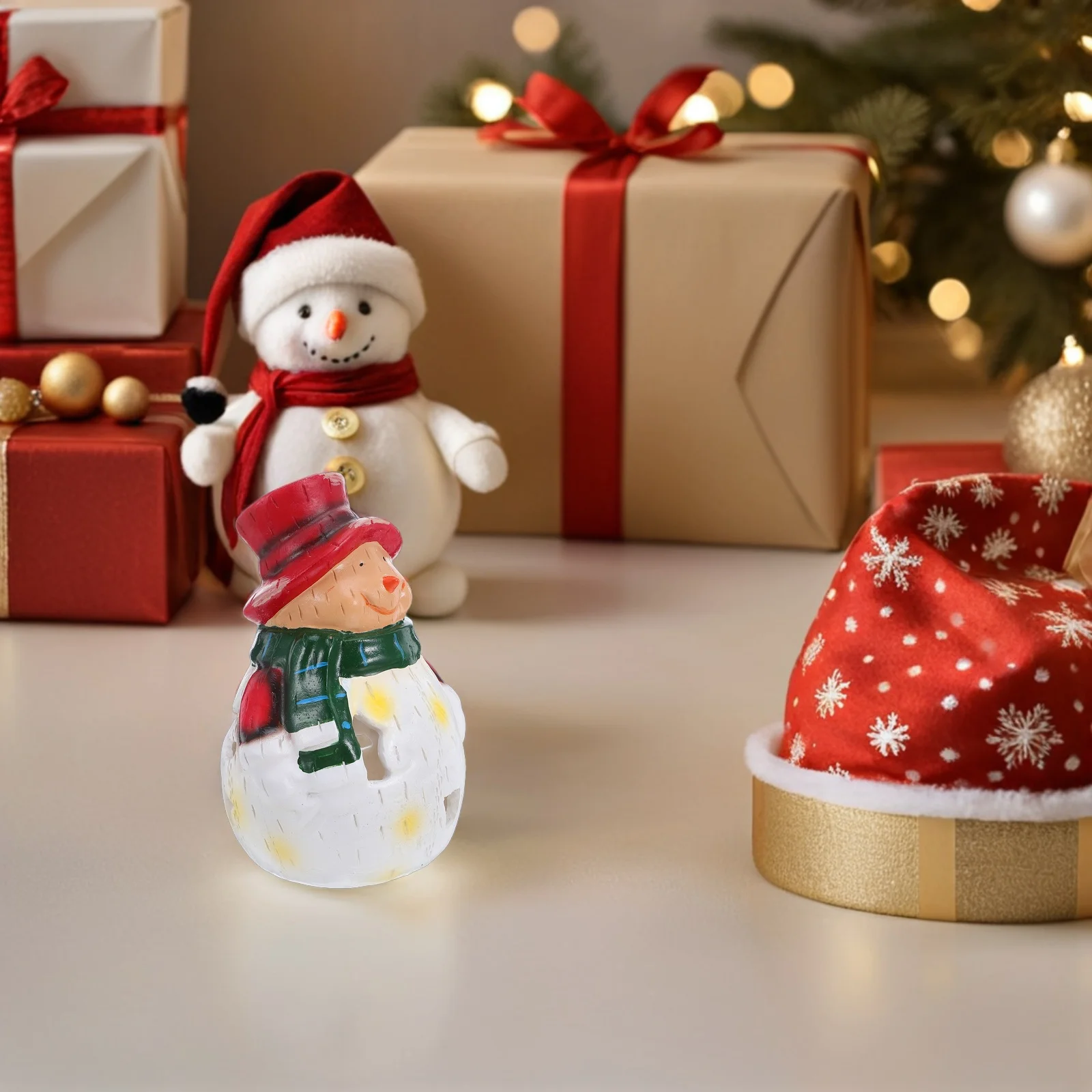 

Christmas Snowman Night Light Resin Glowing LED Holiday Tabletop Winter Xmas Decor Snowman LED Night Light Holiday Table Lamp