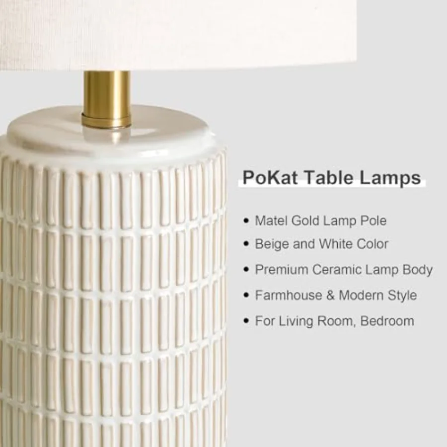 Small Bedside Table Lamps Set of 2 for Bedroom Living Room, 21.5'' Modern Ceramic Nightstand Lamps with Gold Base, Farmhouse Ta
