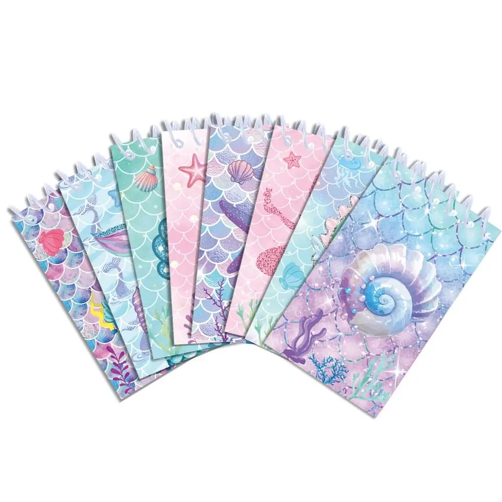

8pcs New Mermaid Theme Pocket Notebooks Mini Stationery Coil Booklet Portable Tearable Memo Pad