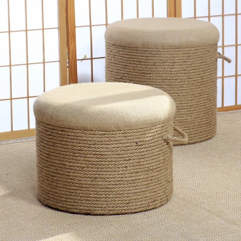 

Hemp Rope Small Stool, Adult Sofa Bench, Simple Home Hemp Fabric Ottoman, Relaxing Balcony Stool, Versatile Footrest