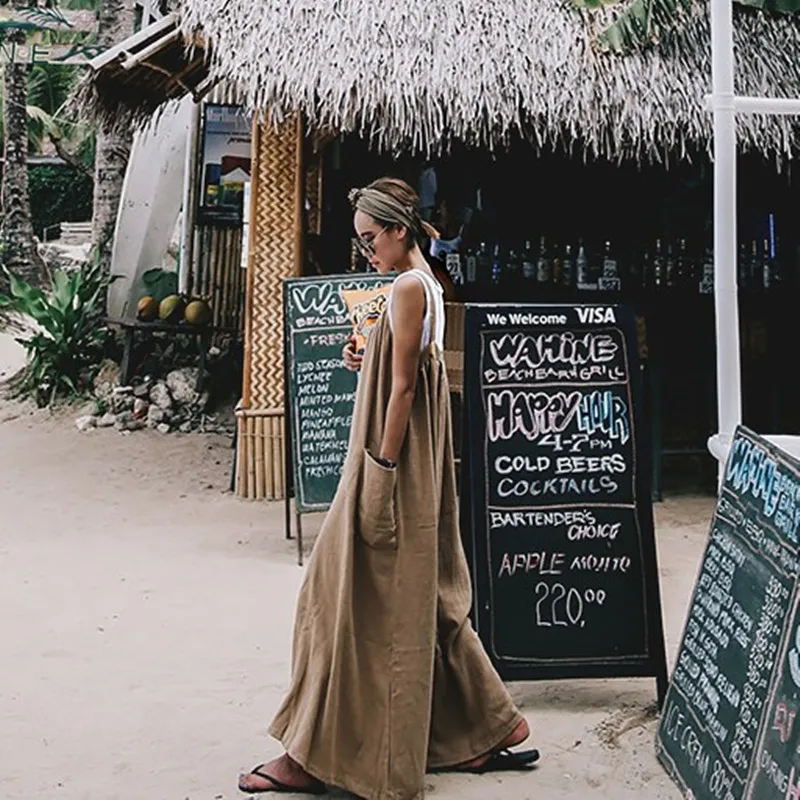 

Loose Cotton Linen Overalls with Big kets Casual Versatile Wide Leg Pants Korean Sle Commute Faion Summer 207