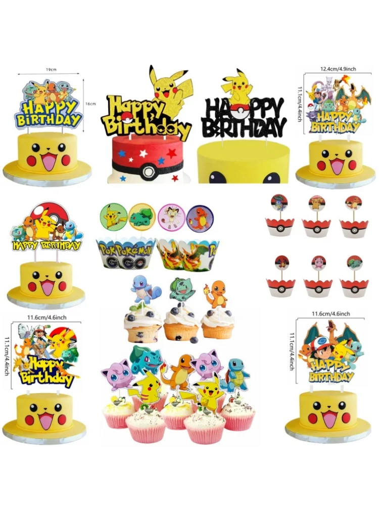 Topper Pokeball-Kuchen Geburtstag Pokeball-Dekoration Kuchenaufsatz Charizard Bulbasaur Cupcake-Topper Backzubehör DIY-Zubehör Party-Geschenke