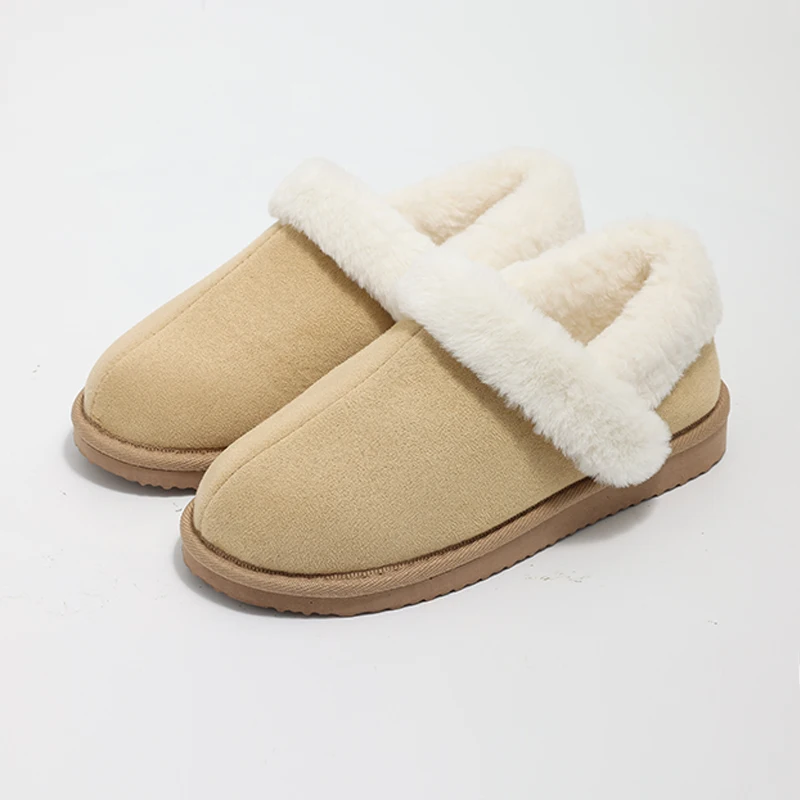 Shevalues Winter Fur Collar Shoes Women Comfort Non-slip Fuzzy House Slippers Indoor Cotton Shoe Outdoor Plush Lined Fuzzy Shoes