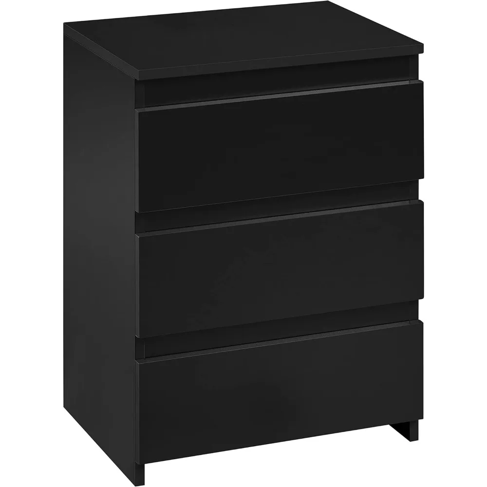 

Nightstand with Drawer, 3 Drawers Bedside Table with Sturdy Base, Wood Bedside Cupboard Accent Table with Storage Space