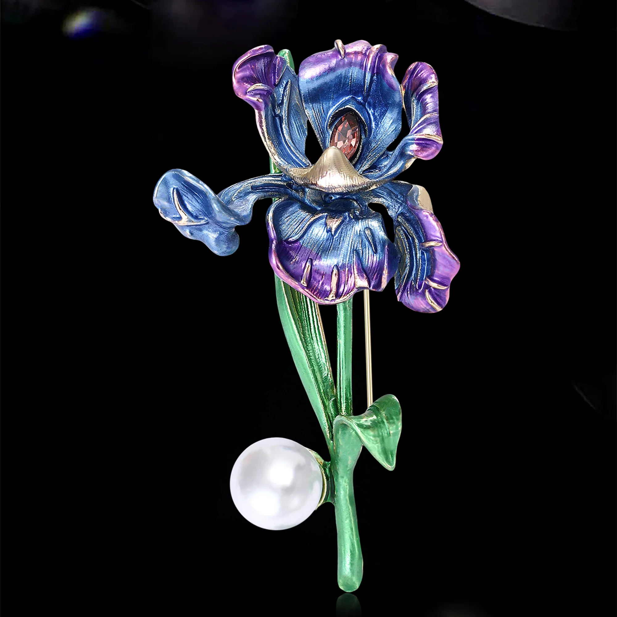 Broches clásicos de Iris esmaltados para mujer, alfileres de flores y plantas de perlas, llavero para eventos, fiestas, nuevos regalos, accesorios de decoración de joyería