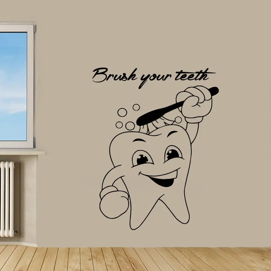 Dental Clinic Wall Decal Bathroom Poster Vinyl Glass Decals Decor Mural Tooth Happy Brushing Teeth Dentistry