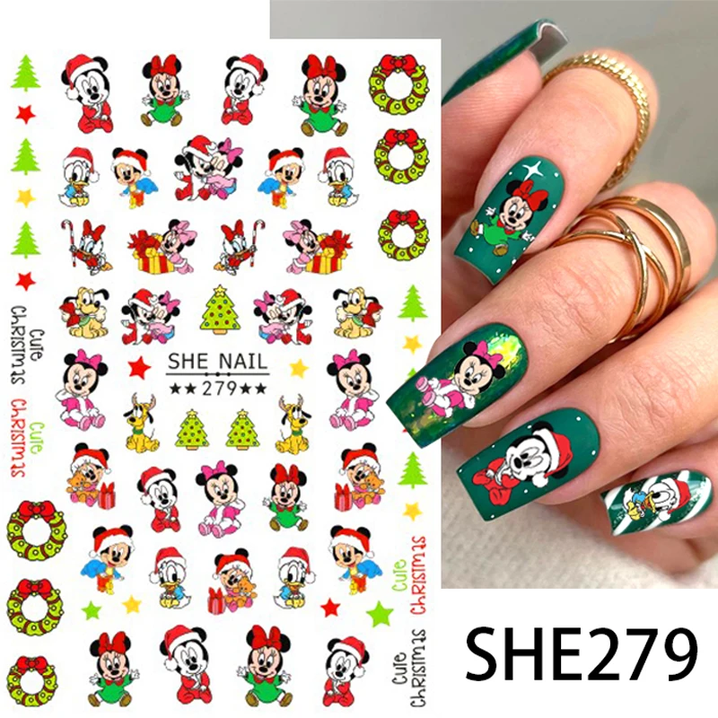 1Pc 3D Mickey Mouse Decals Christmas Nail Stickers Kawaii Anime Xmas Decals Donald's Duck Hello Kitty Nails Decor Press On Nails