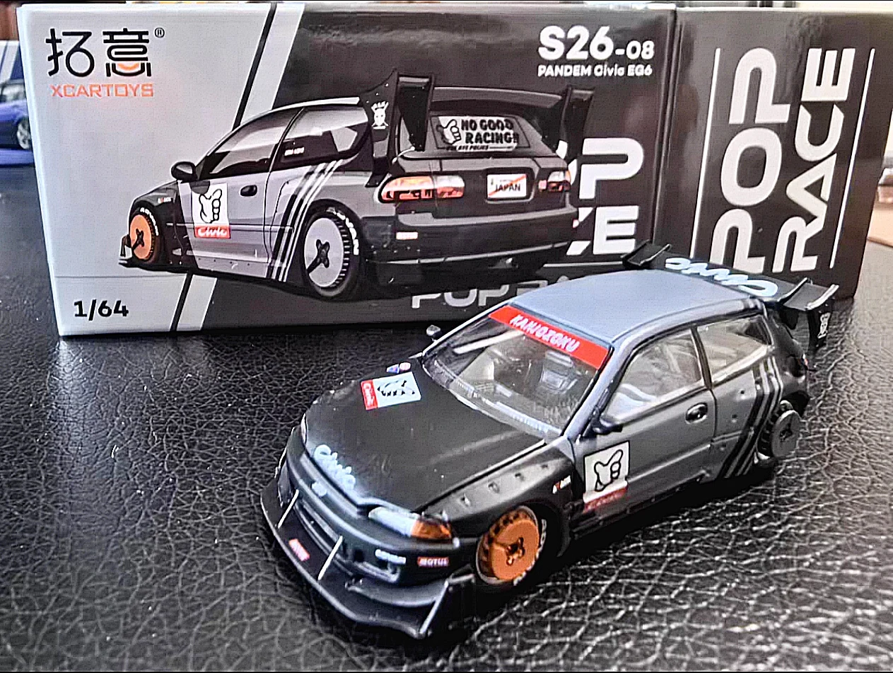 POPRACE 1/64 Float S26-08 Honda Civic EG6 Racing Car Die-cast Collectible Model Display Piece