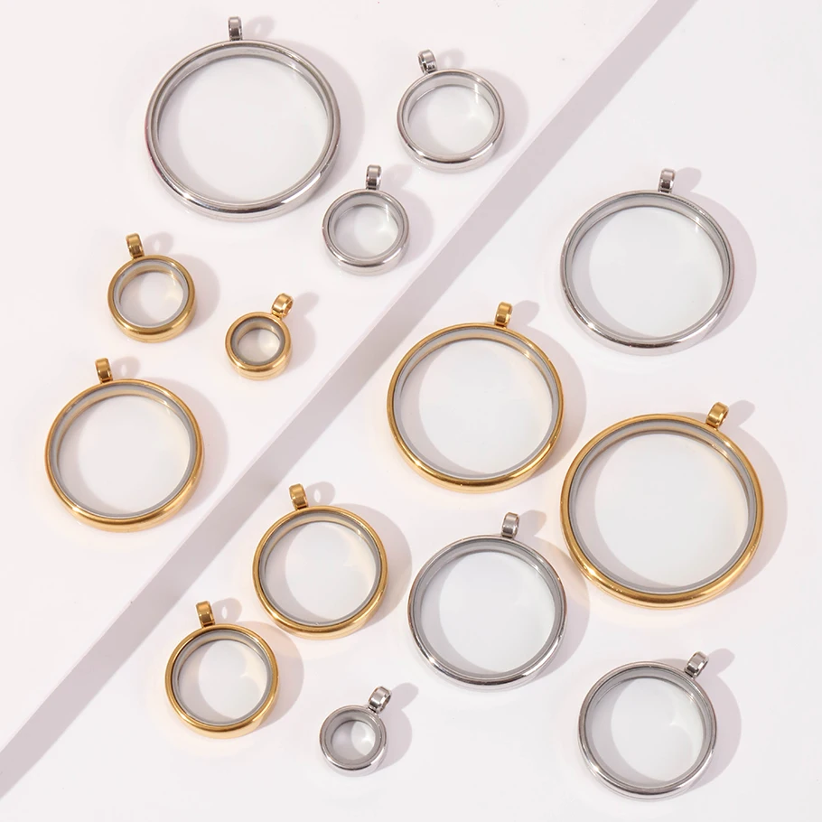 1Pc Stainless Steel Round Reliquary Picture Memory Relicario Pendant Punk Glass Floating Coin Holder Locket Pendentif Wholesale