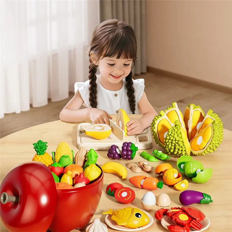 BEDW-Juego de comida para niños, juego de 25 uds de corte de frutas y verduras, juego de rol educativo, cocina, simulación para niñas de 3 años
