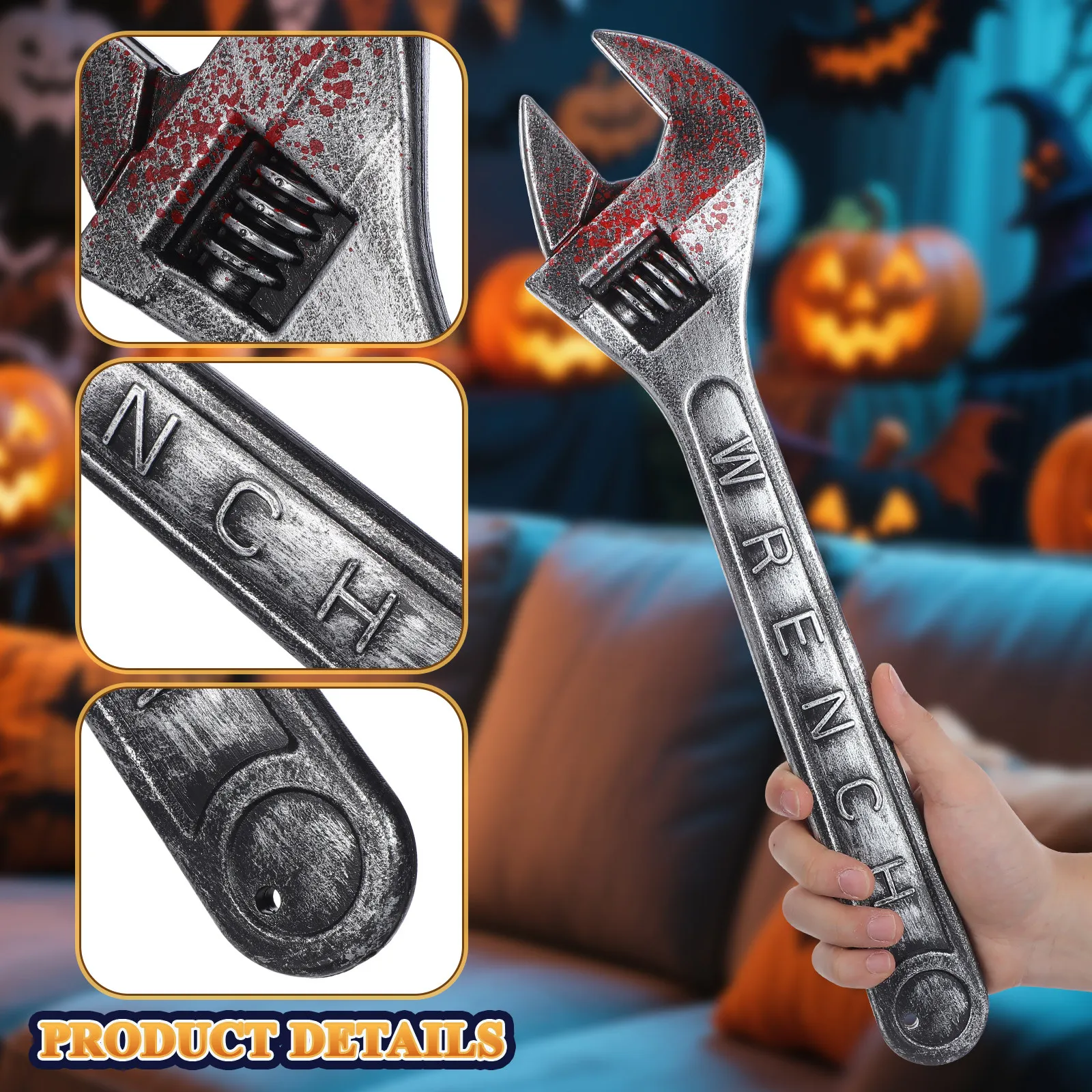 2Pcs Spooky Bloody Wrench Prop Decor for Halloween Party Haunted House Scare Setup Realistic Plastic Gag Decoration Accessory