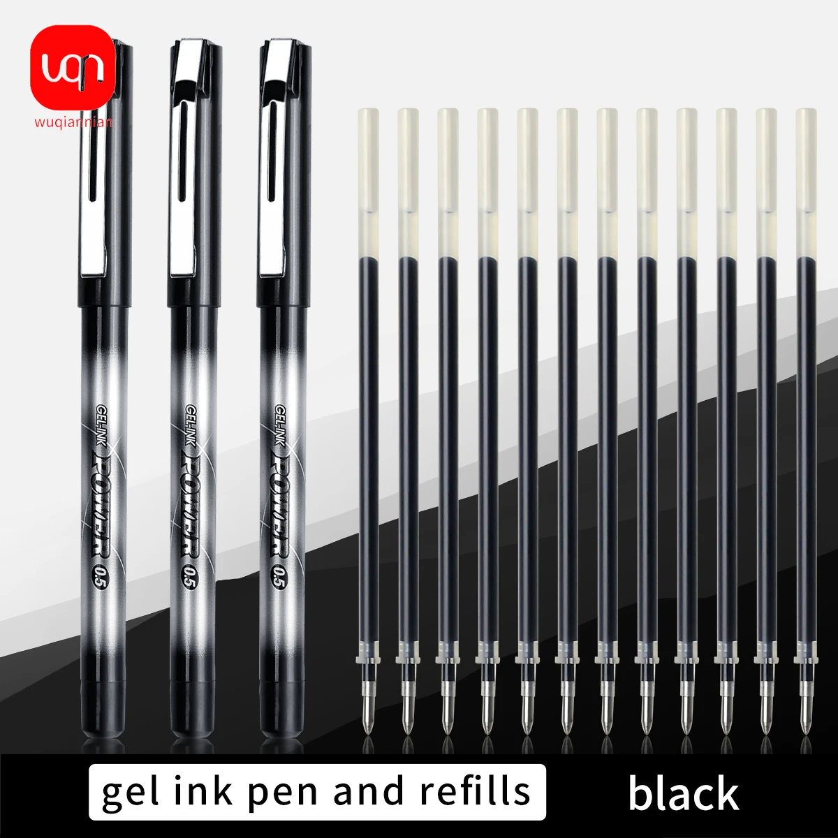 

WQN Carbon Black Gel Pen 3pcs +12pcs Replacement Core 0.5mm Bullet Metal Pen Clip Durable and easy to write