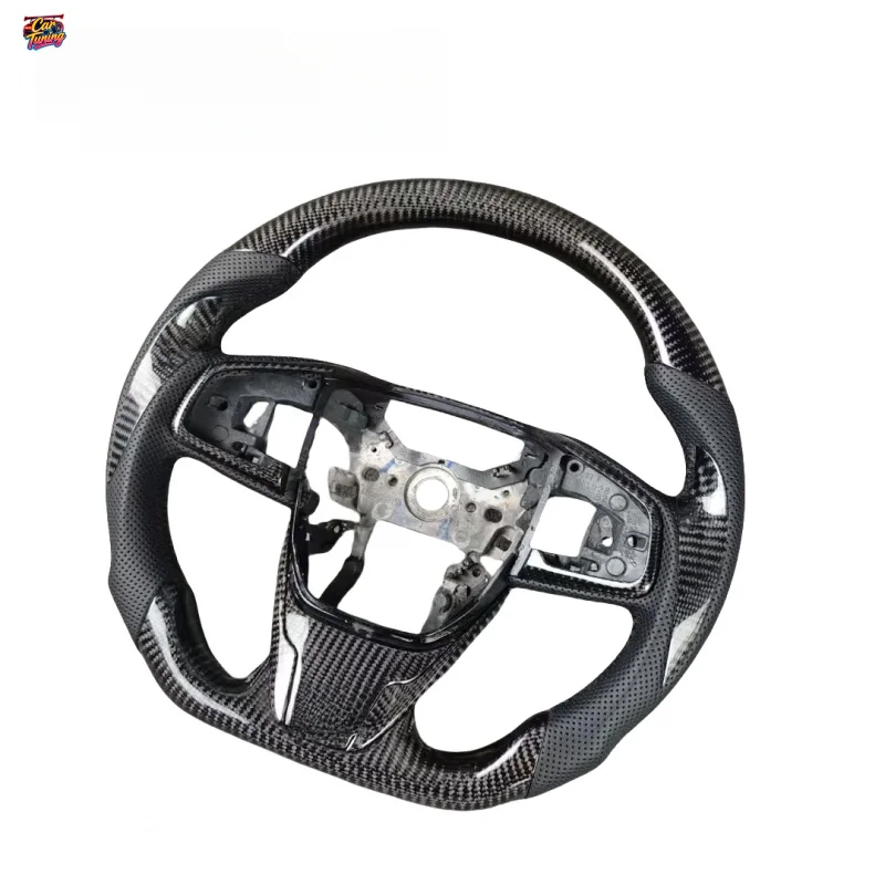 Customized for Civic Tenth Generation Racing Leather & Carbon Fiber Steering Wheel with F1 Shape and 3 Spokes