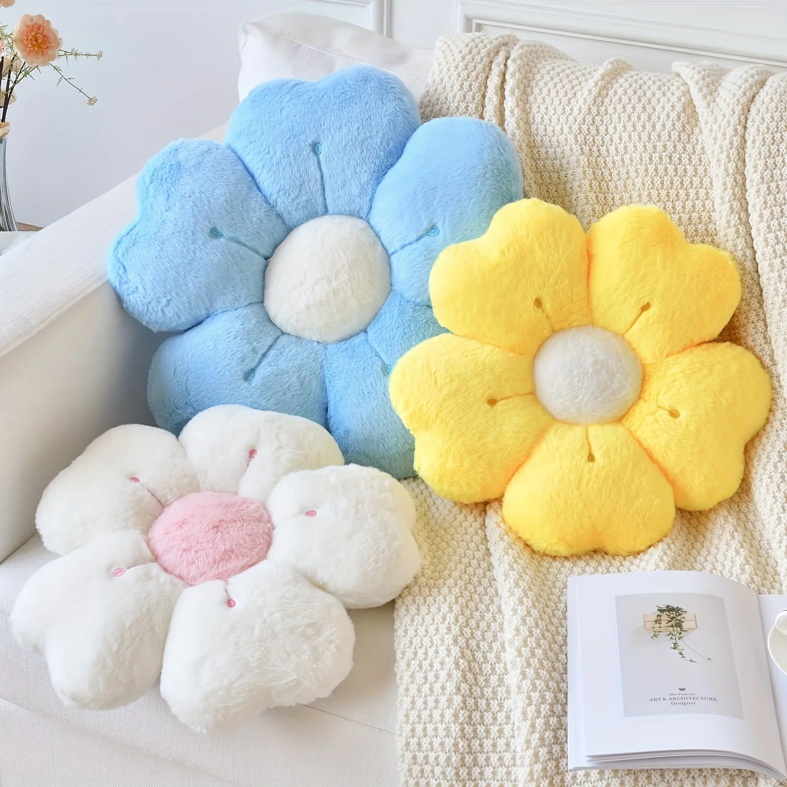 Plush Pillow Comfortable Daisy Flower Shaped - Cute Decorative Pad for Bed and Sofa, Soft Polyester Fabric