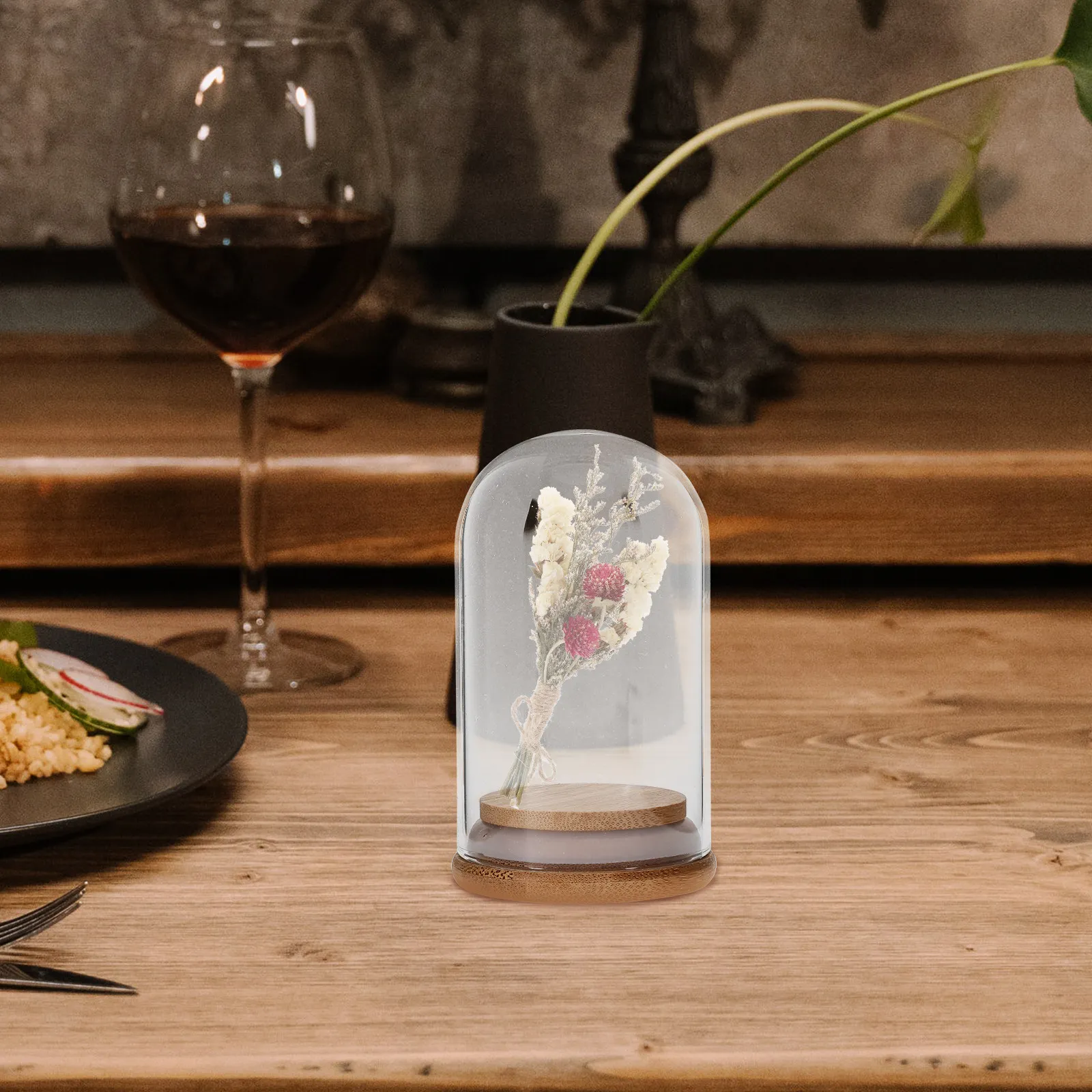 

Набор из 5 штук: Стеклянные купола для цветов с бамбуковым подносом, прозрачная подставка-витрина, декоративные стеклянные колбы-витрины для домашнего декора