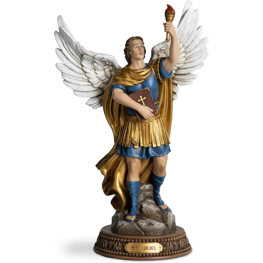 

Saint Uriel The Archangel Statue,St Uriel Figurine with Gold Cape,Sacred Book & Flame,12 H Hand-Painted Patron of Wisdom,Illumin